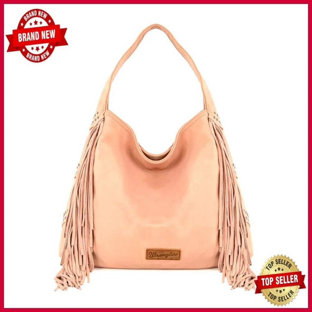 Western Fringe Suede Hobo Bag Leather Shoulder Purse with Tassel